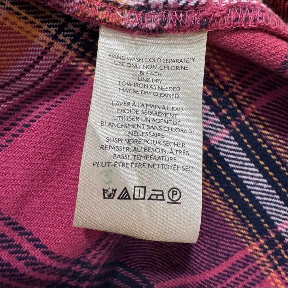 Free People We the Free Patched Up Plaid Cotton Shirt Oversized Grunge Pink XS - Picture 15 of 16